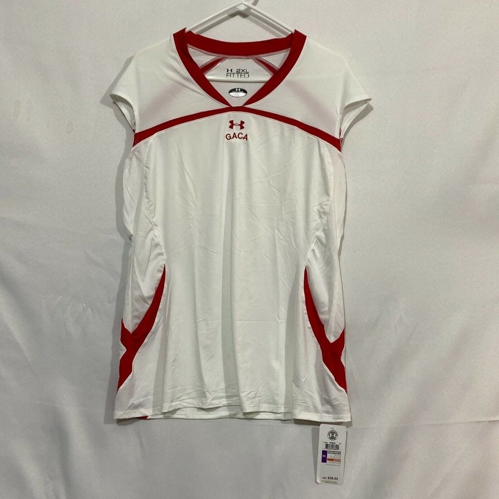 Under Armour Gaca Womens White Fitted Sleeveless V Neck Activewear Top Sz 2XL